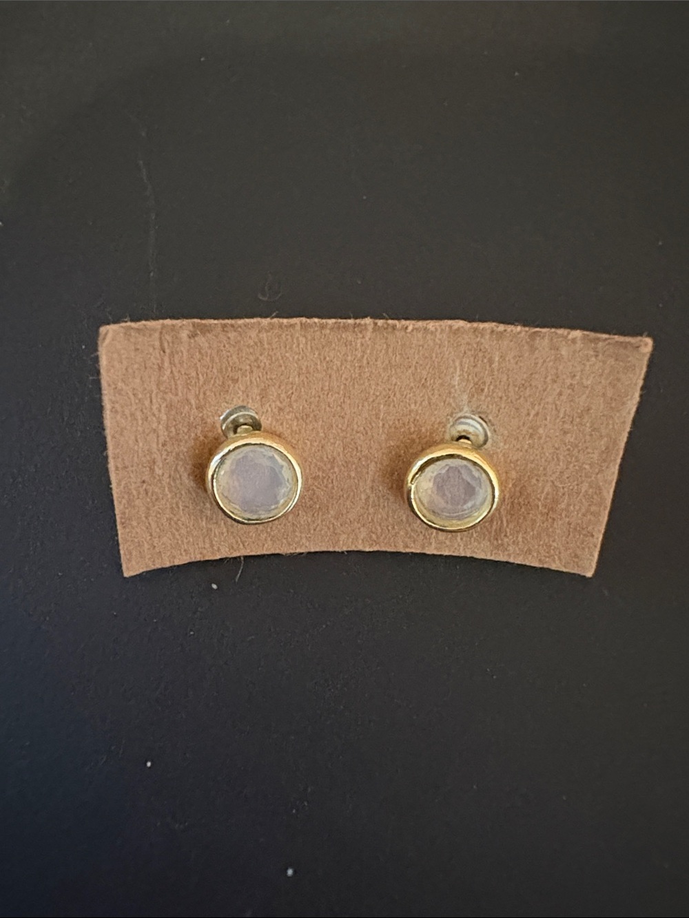 Earrings minimalist gemstone bezel stud earrings possibly moonstone